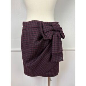 Cop. Copine Mini Wrap Skirt Bow Front Houndstooth Maroon Black FR T38 US M Wool